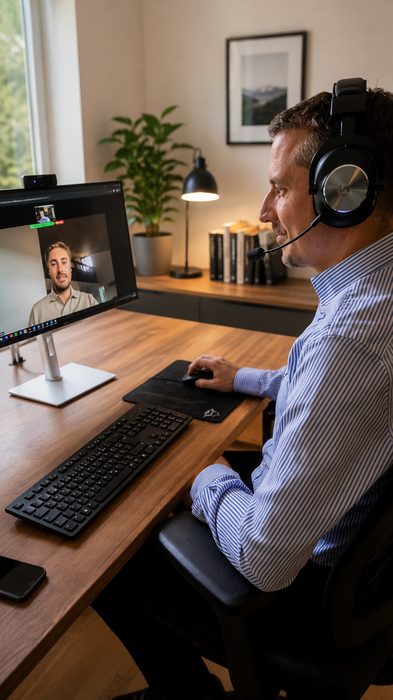 Gabriel Backmann im Videocall mit einem Kunden
